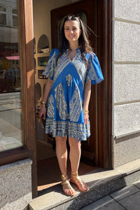 SHORT OVERSIZED DRESS "EMBROIDERED" BLUE RAF/GOLD