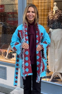 OVERSIZED JACQUARD KIMONO JACKET "ELEA" TURQUOISE