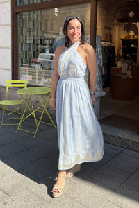 MIDI HALTERNECK DRESS "ROOTS" GREY/CHAMPAGNE