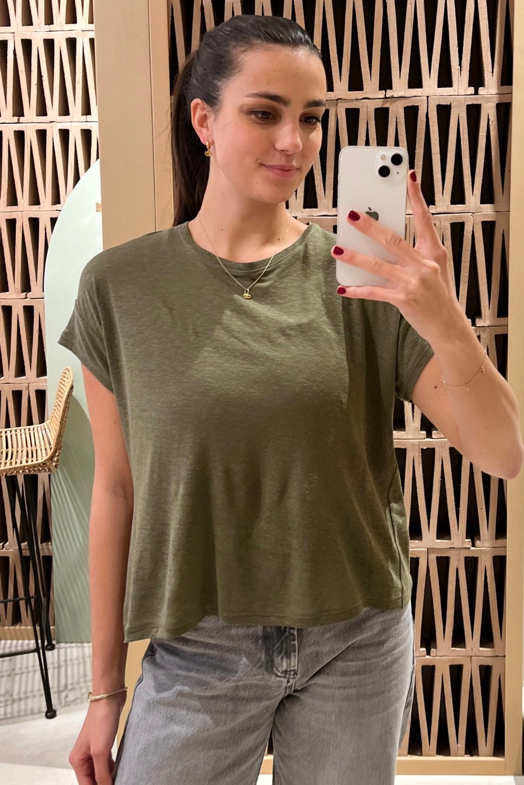 CROPPED BAMBOO LINEN T-SHIRT KHAKI