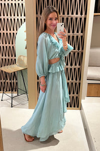 SILK COTTON DRESS WITH CUTOUTS "NYSA" MINT