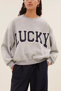 OVERSIZED COTTON SWEATER "LUCKY" GREY/NAVY