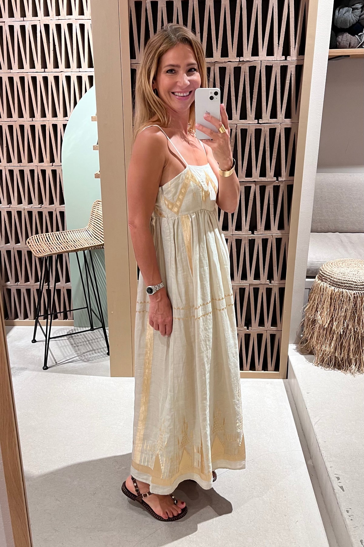 STRAPPY RAMIE MIDI DRESS "ROOTS" SAND/GOLD