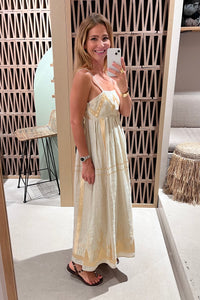 STRAPPY RAMIE MIDI DRESS "ROOTS" SAND/GOLD