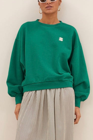 OVERSIZED COTTON SWEATER "LUCKY" PEACOCK GREEN