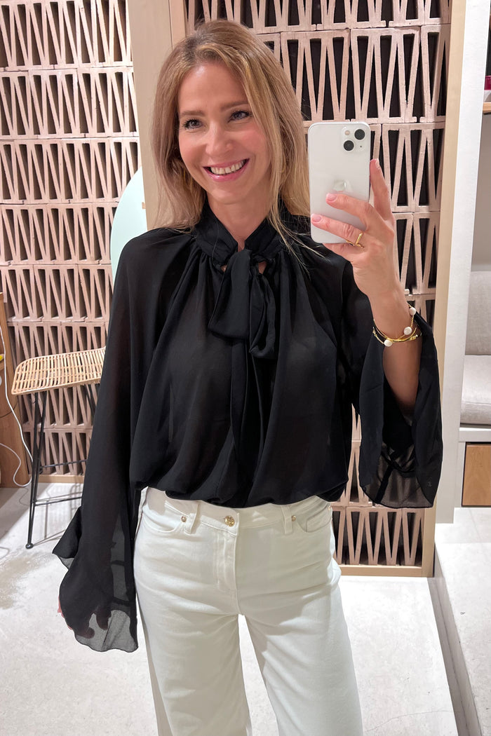 BOW TIE CHIFFON BLOUSE BLACK