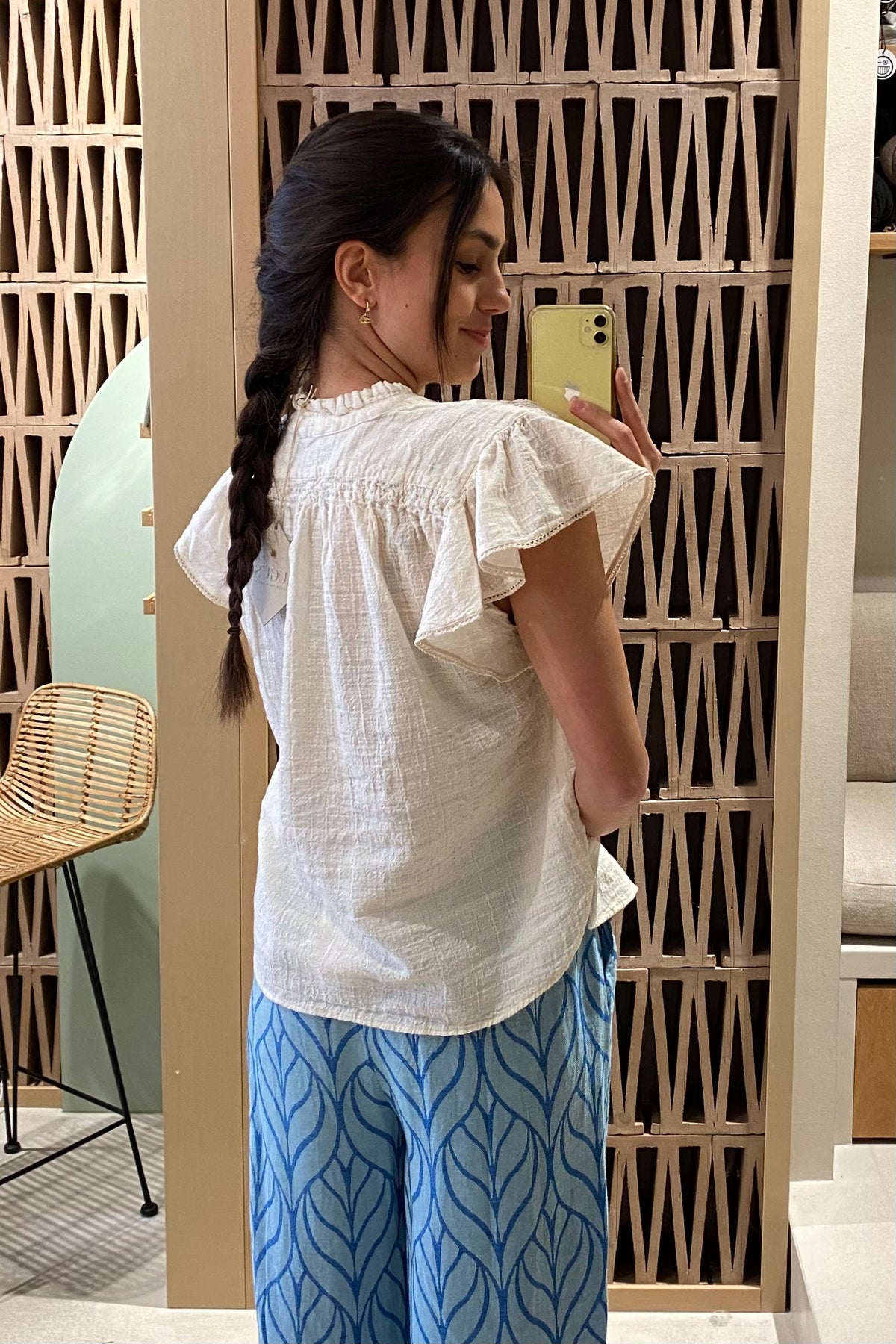 COTTON BLOUSE WITH RUFFLES "PATMOS" NATURAL