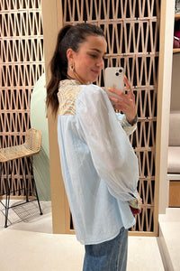 COTTON BLOUSE "TRIANGLE" CIEL/GOLD