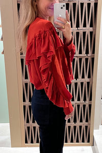 CHIFFON BLOUSE WITH VOLANTS CHILI