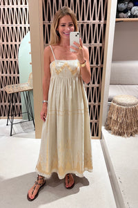 STRAPPY RAMIE MIDI DRESS "ROOTS" SAND/GOLD