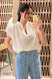 COTTON BLOUSE WITH RUFFLES "PATMOS" NATURAL