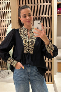 COTTON BLOUSE "TRIANGLE" BLACK/GOLD
