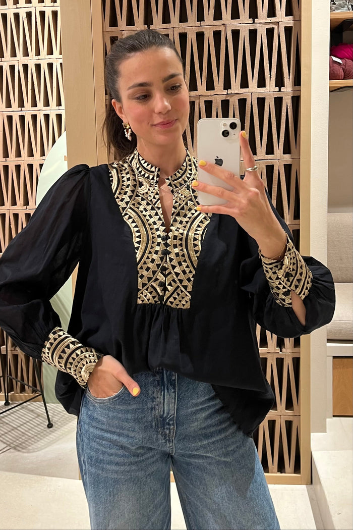 COTTON BLOUSE "TRIANGLE" BLACK/GOLD
