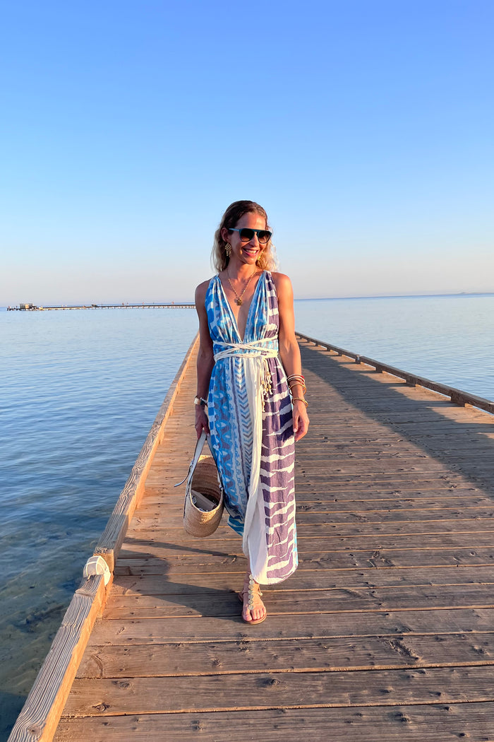 LONG NECKHOLDER DRESS "KALOMIRA" BLUE