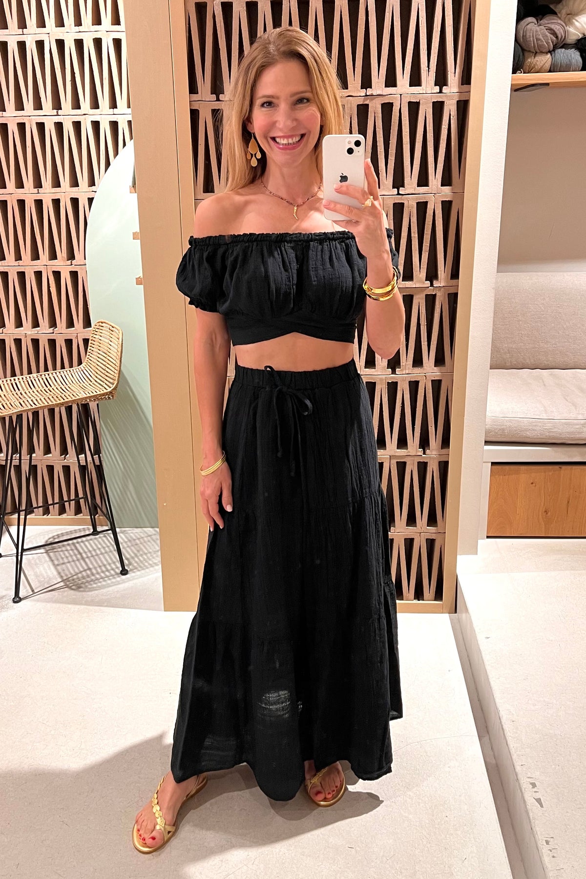 MUSSLINE CROP TOP "PATMOS" BLACK