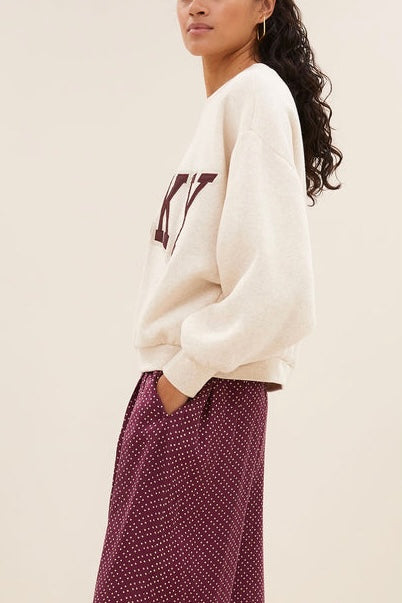 OVERSIZED COTTON SWEATER "LUCKY" CREAM/BORDEAUX