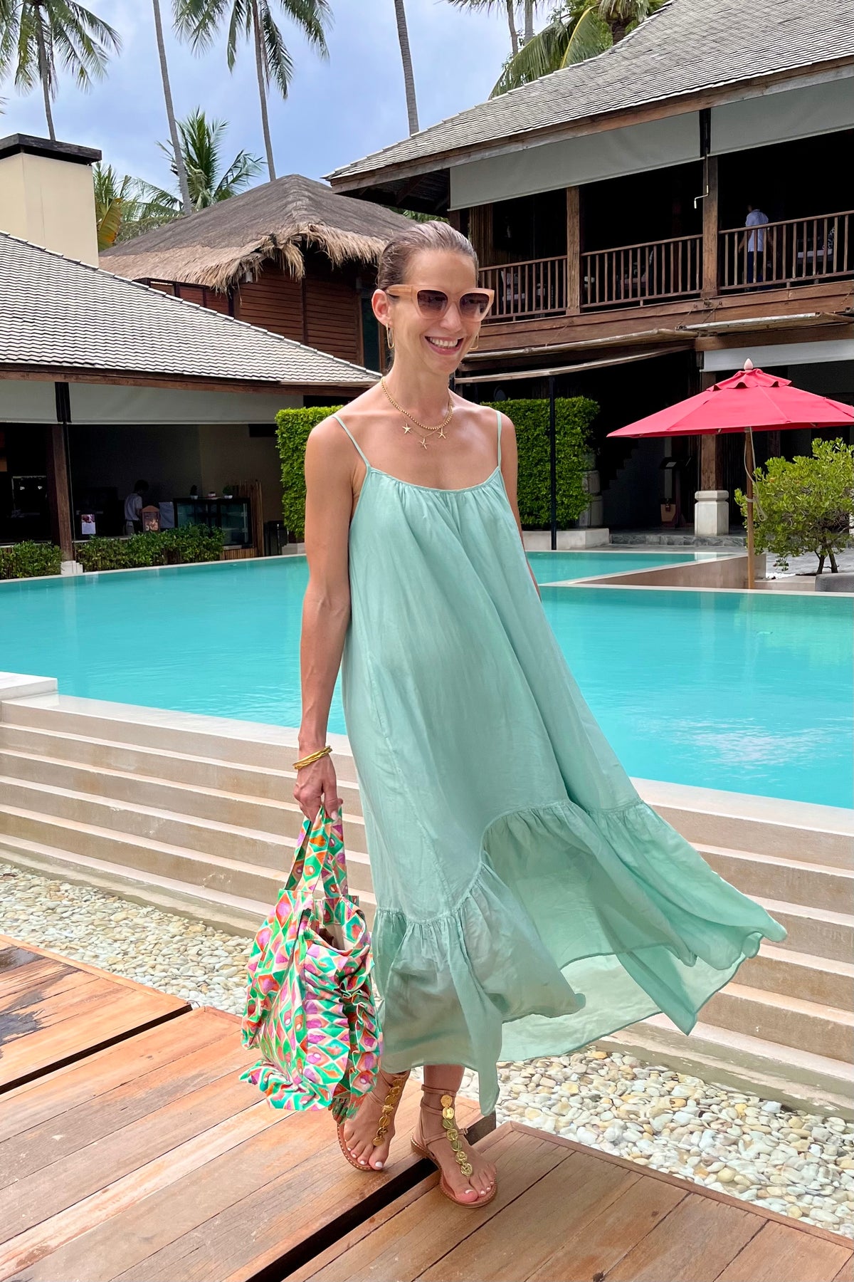 OVERSIZED STRAPPY SILK-COTTON DRESS "ALMA" MINT