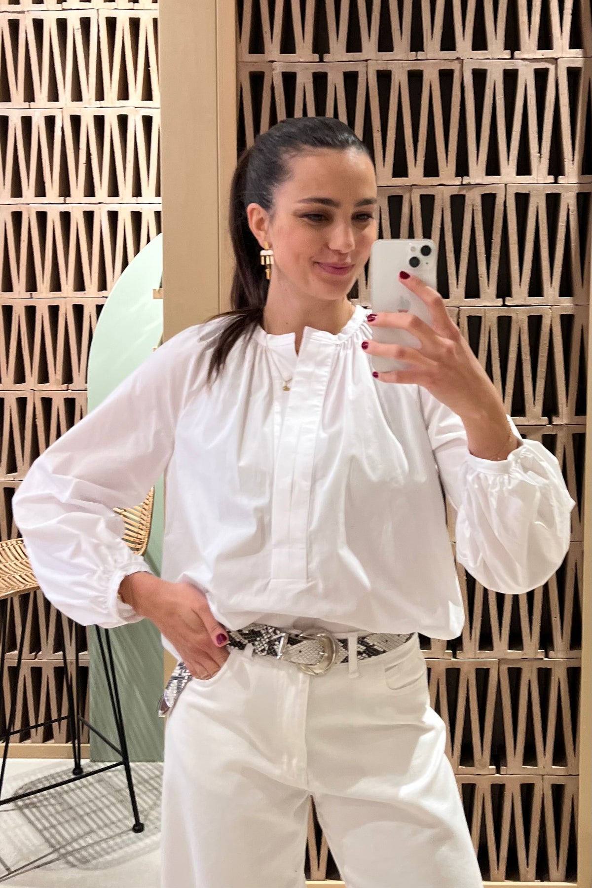 COTTON BLOUSE WITH BALLOON SLEEVES WHITE