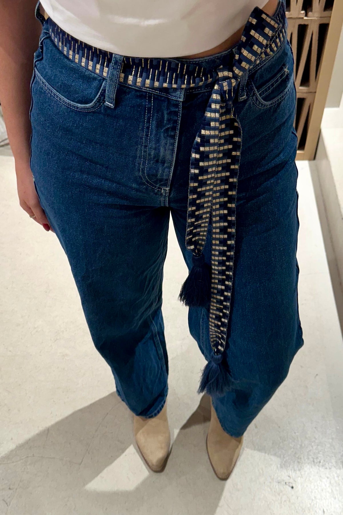 WOVEN BELT WITH TASSELS "MOSAIC" BLUE/GOLD