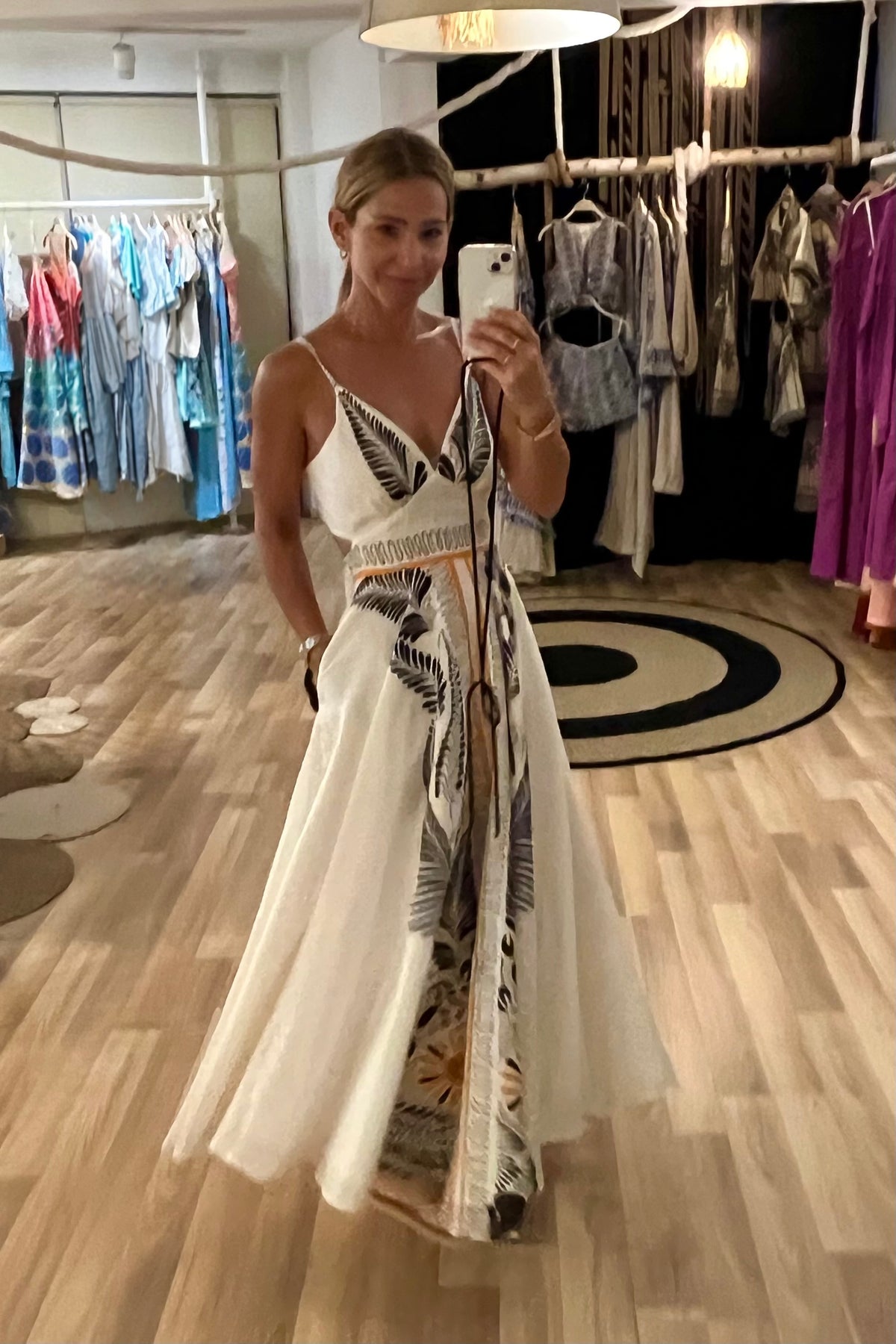 STRAPPY MIDI DRESS "ALTHEA" WHITE/BLACK/ORANGE