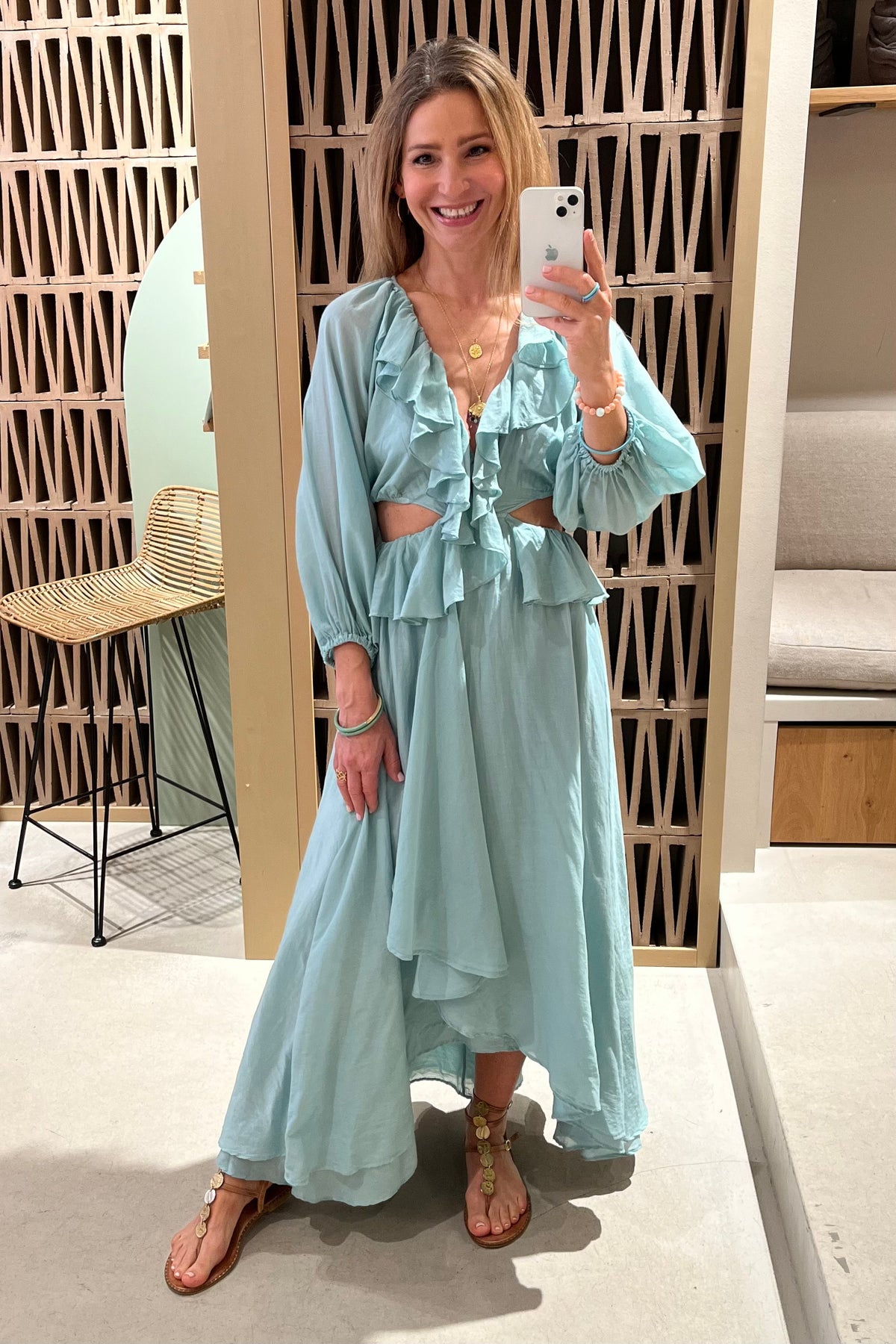 SILK COTTON DRESS WITH CUTOUTS "NYSA" MINT