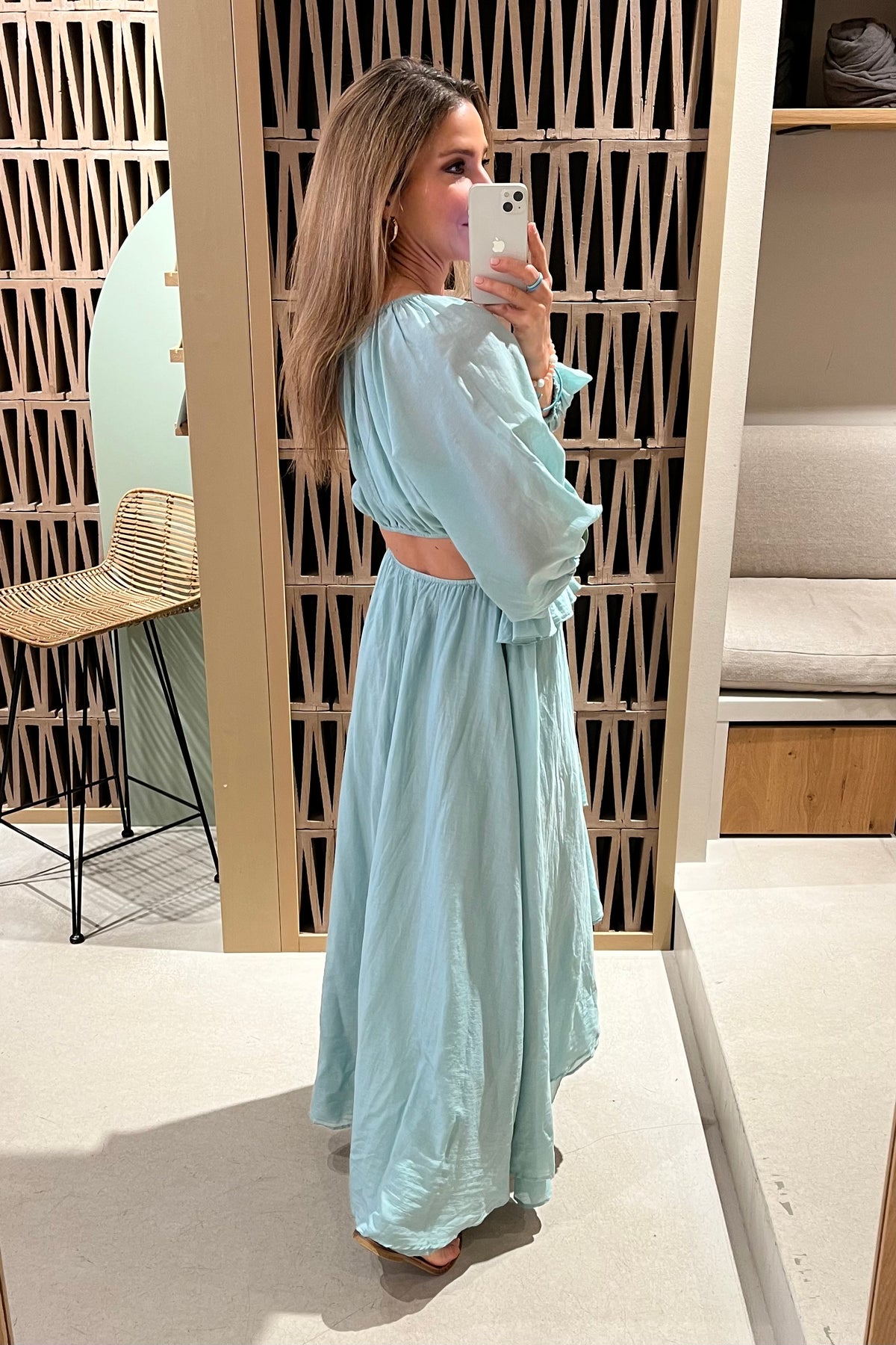 SILK COTTON DRESS WITH CUTOUTS "NYSA" MINT