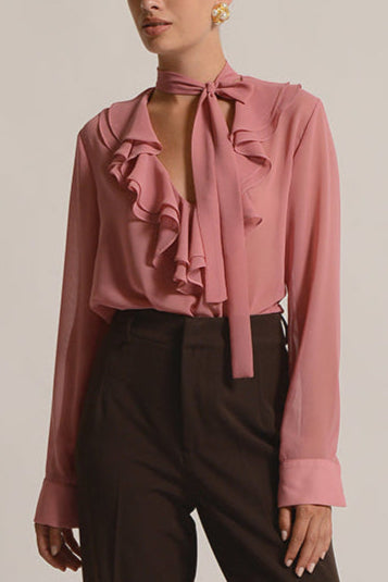 CHIFFON BLOUSE WITH VOLANTS "VALENTINA" DUSTY PINK