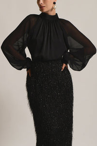 SILKY SATIN BLOUSE "ISABELLE" BLACK