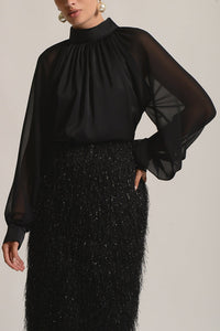 SILKY SATIN BLOUSE "ISABELLE" BLACK