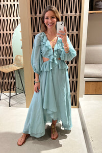 SILK COTTON DRESS WITH CUTOUTS "NYSA" MINT