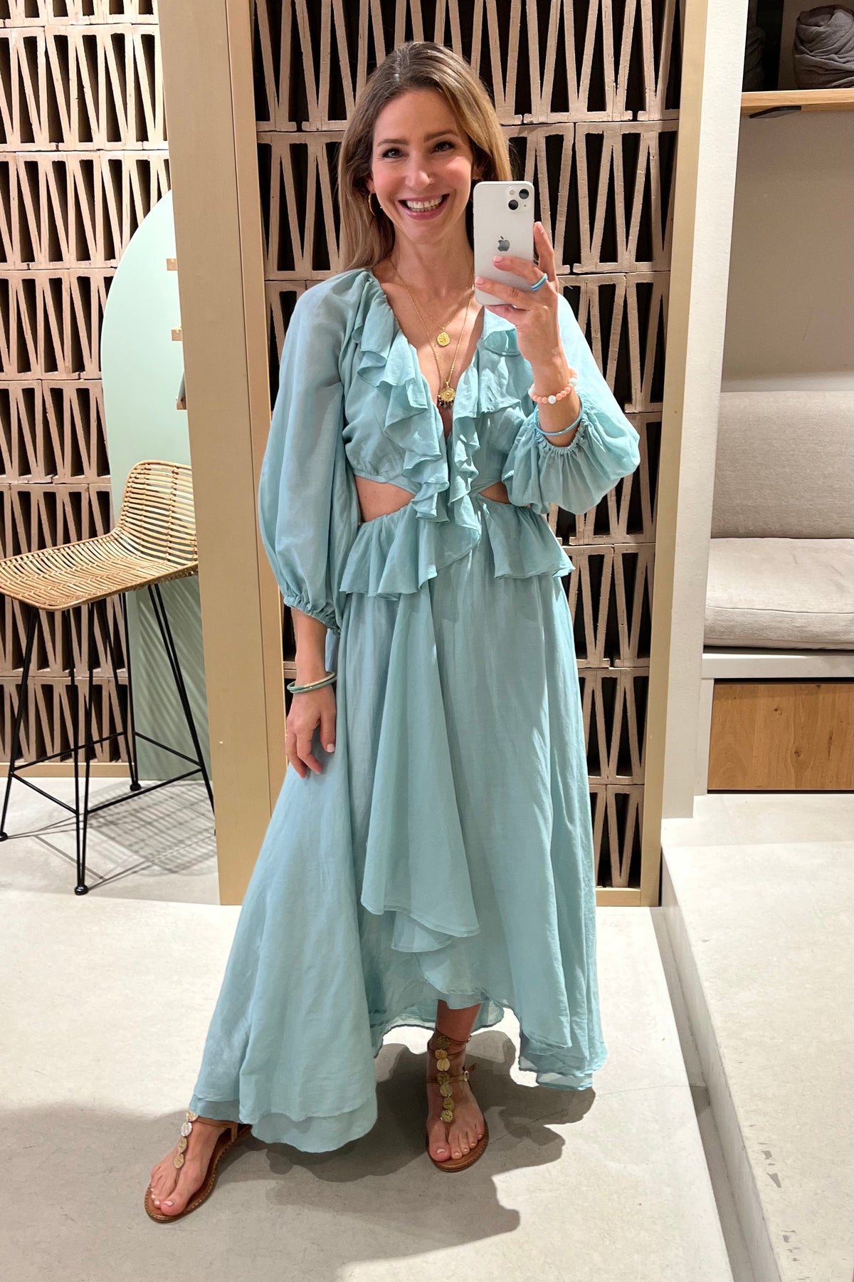 SILK COTTON DRESS WITH CUTOUTS "NYSA" MINT