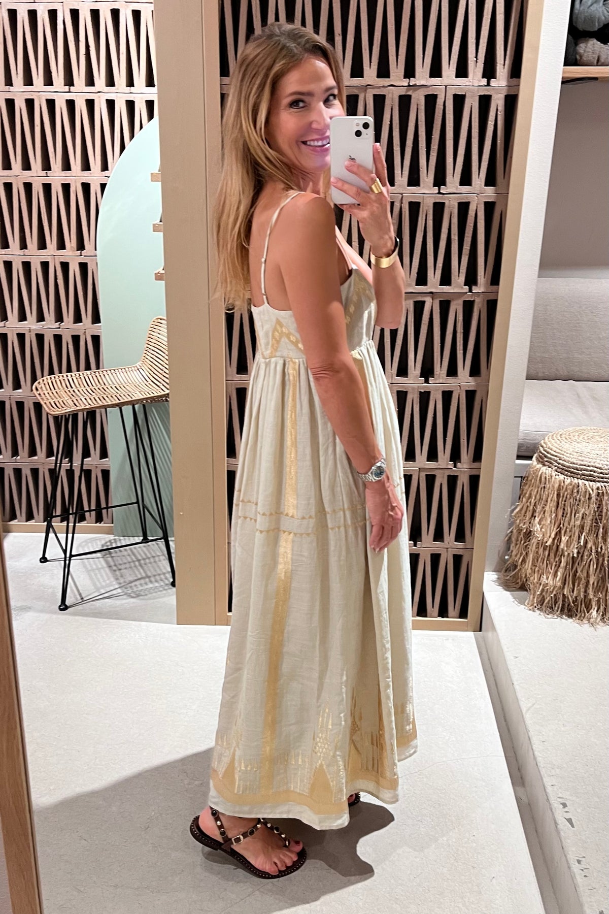 STRAPPY RAMIE MIDI DRESS "ROOTS" SAND/GOLD