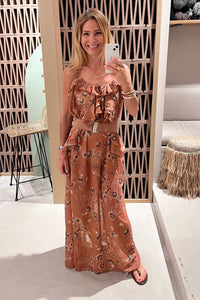 LONG TRANSPARENT CHIFFON DRESS "ROSE" BROWN