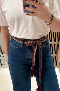 WOVEN BELT WITH TASSELS "MOSAIC" BURGUNDY/OLIVE/GOLD