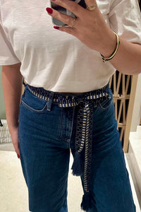 WOVEN BELT WITH TASSELS "MOSAIC" BLUE/GOLD