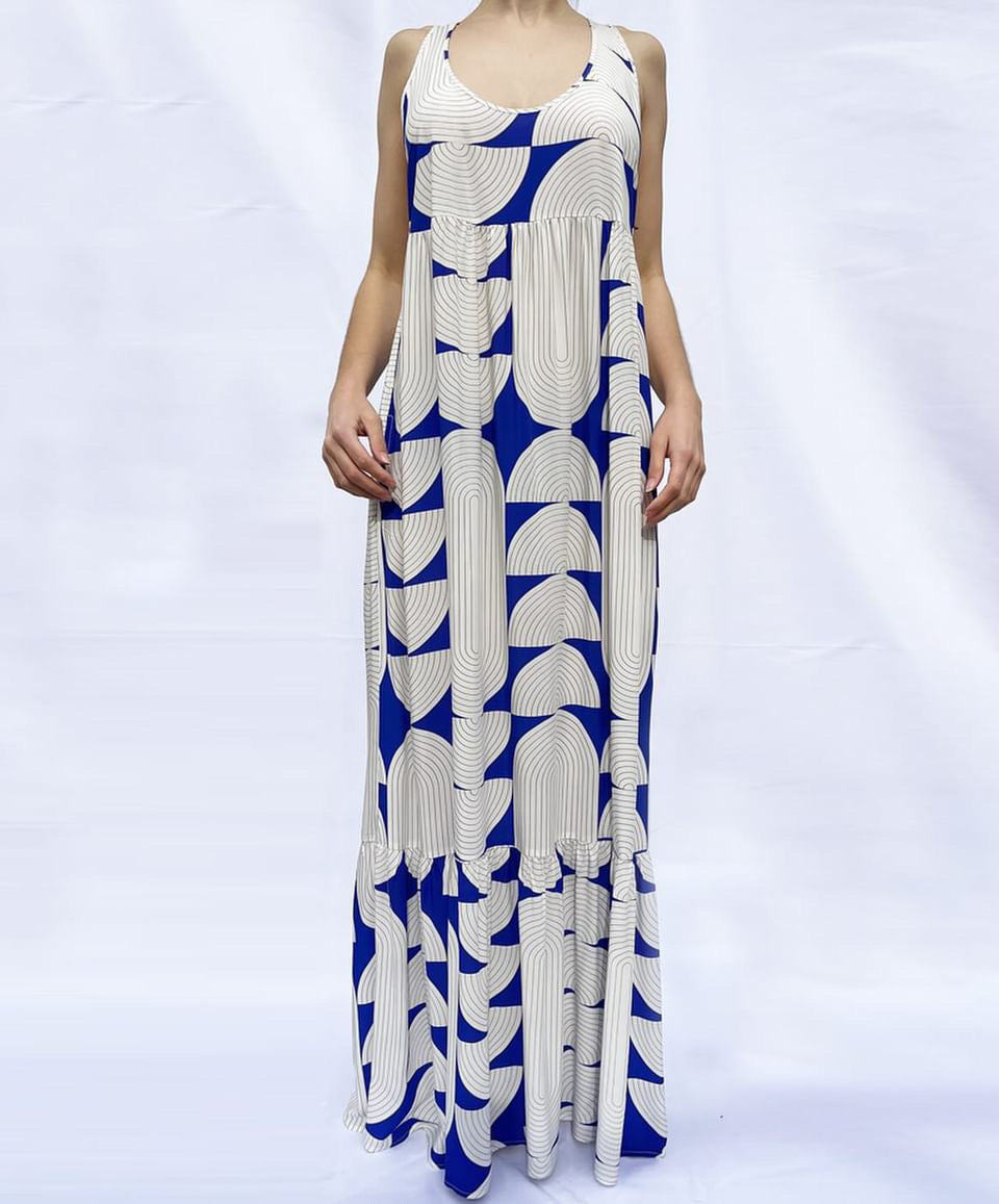 LONG VISCOSE DRESS "STADIUM" BLUE/WHITE