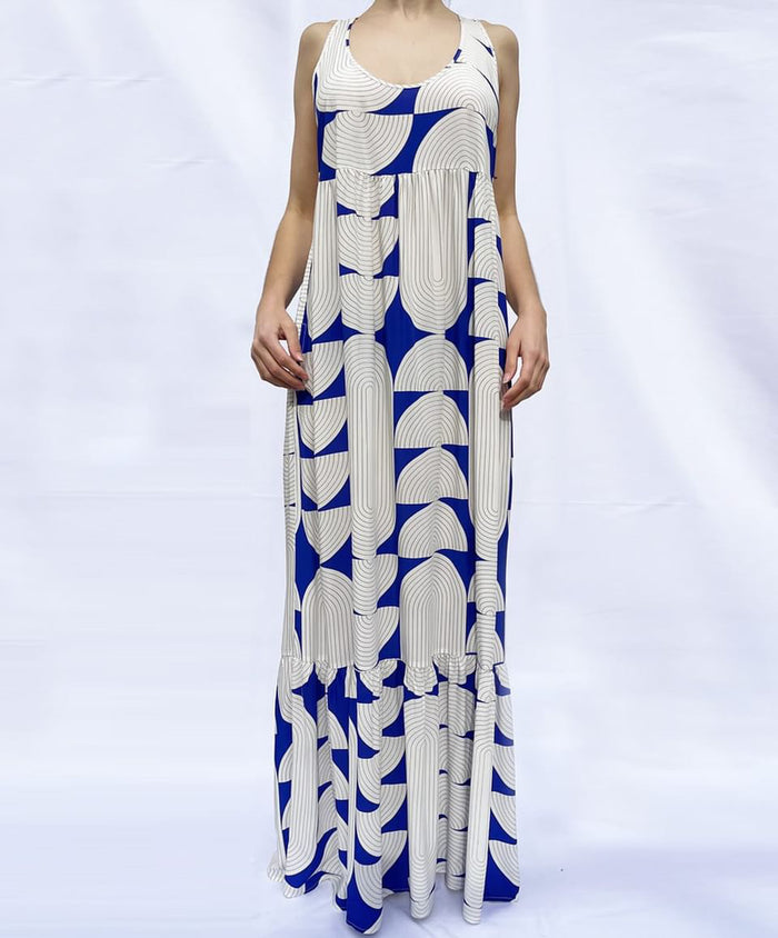 LONG VISCOSE DRESS "STADIUM" BLUE/WHITE