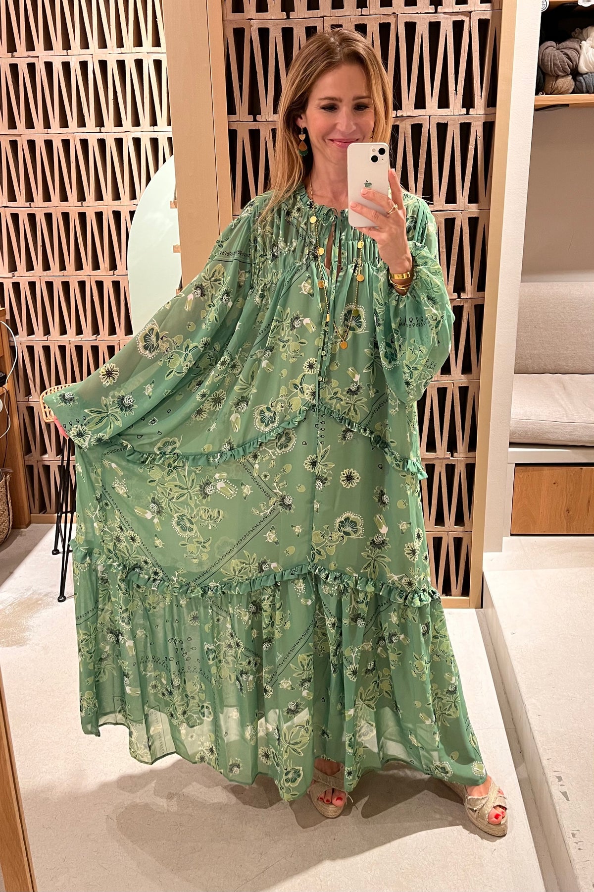 LONG TRANSPARENT CHIFFON DRESS "SUEZ" GREEN