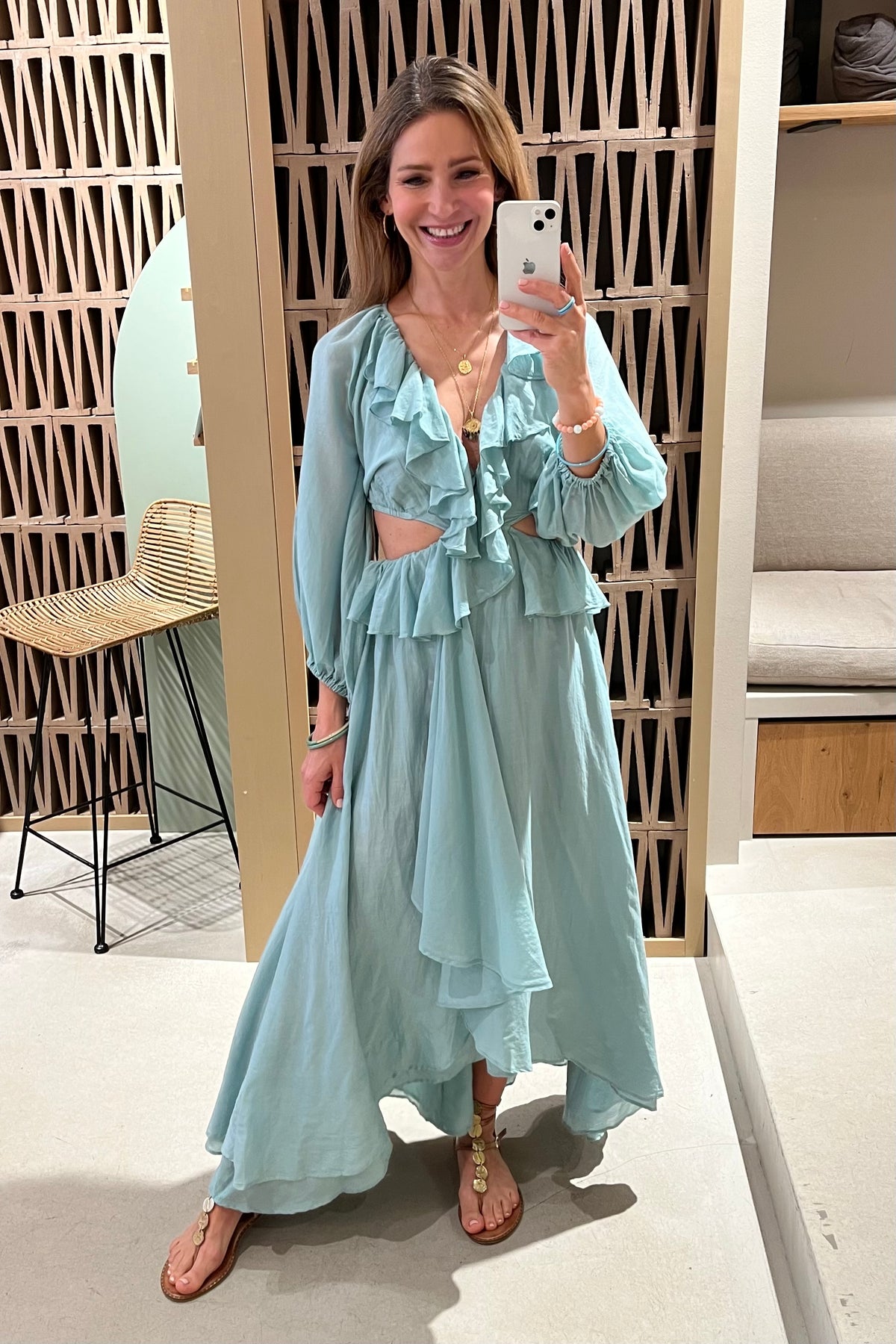 SILK COTTON DRESS WITH CUTOUTS "NYSA" MINT