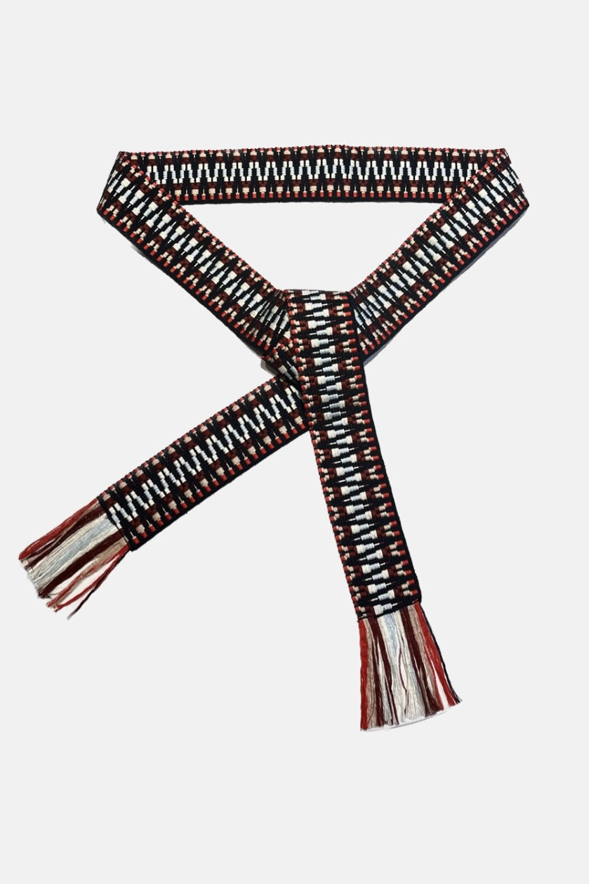 LARGE WOVEN BELT "ZIGZAG" - BLACK/WHITE/RED