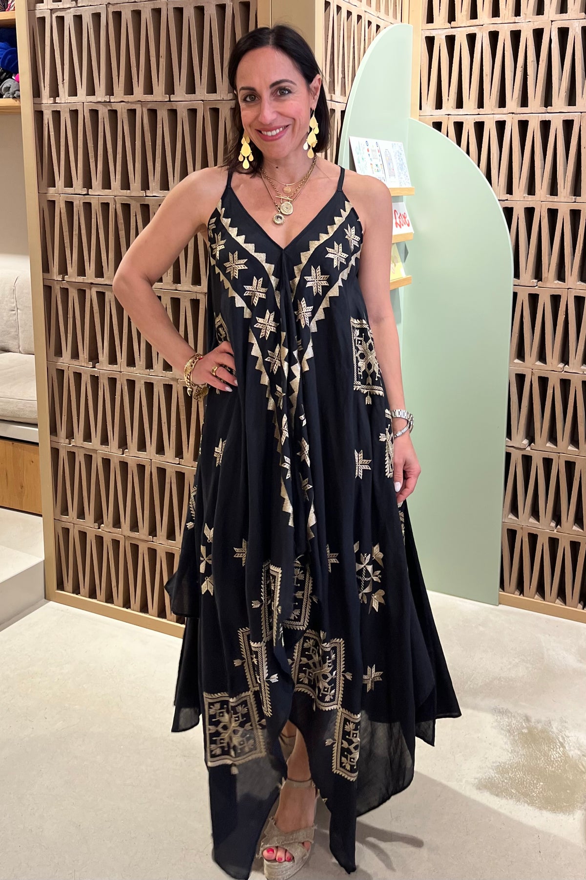 STRAPPY ASYMMETRICAL DRESS "LEFKADA" BLACK/GOLD