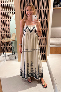 STRAPPY RAMIE MIDI DRESS "ROOTS" SAND/BLACK