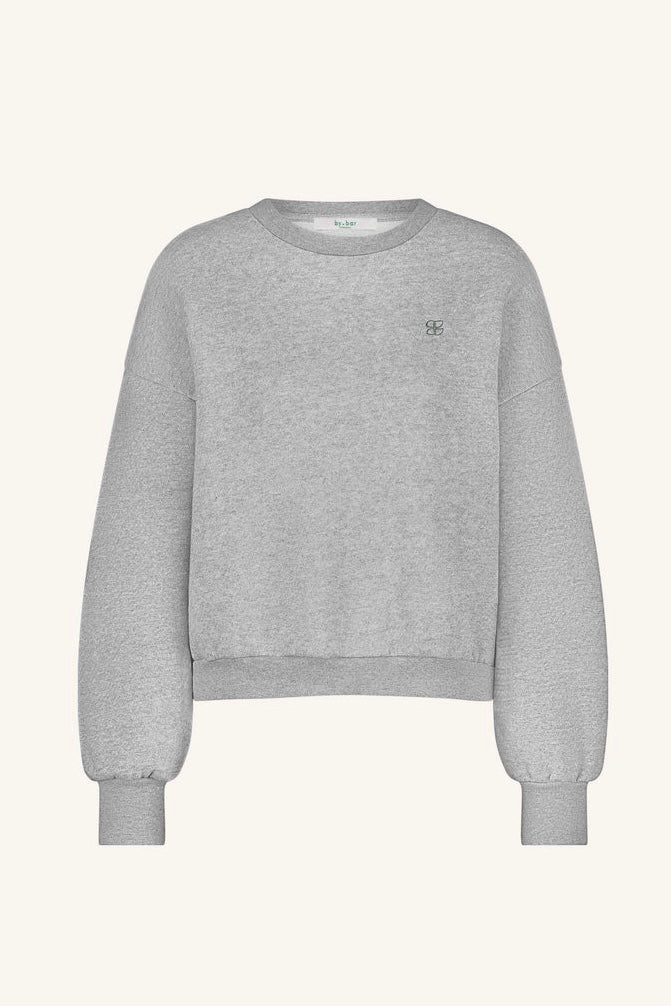 OVERSIZED COTTON SWEATER "LUCKY" GREY/METALLIC GREEN