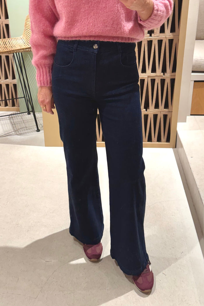 WIDE LEG DENIM PANTS DARK BLUE