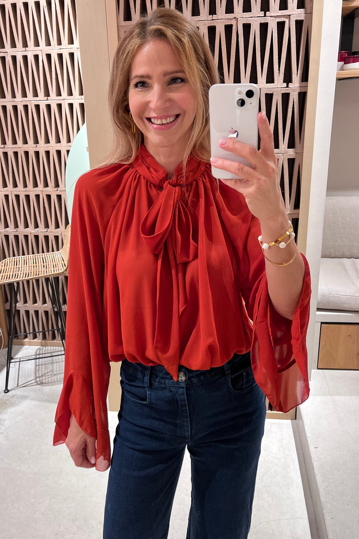 BOW TIE CHIFFON BLOUSE CHILI