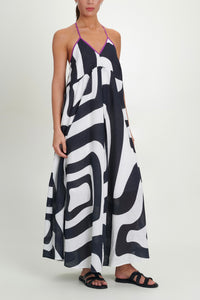 LONG STRAPPY DRESS "ANAFI" BLACK/WHITE/LILAC