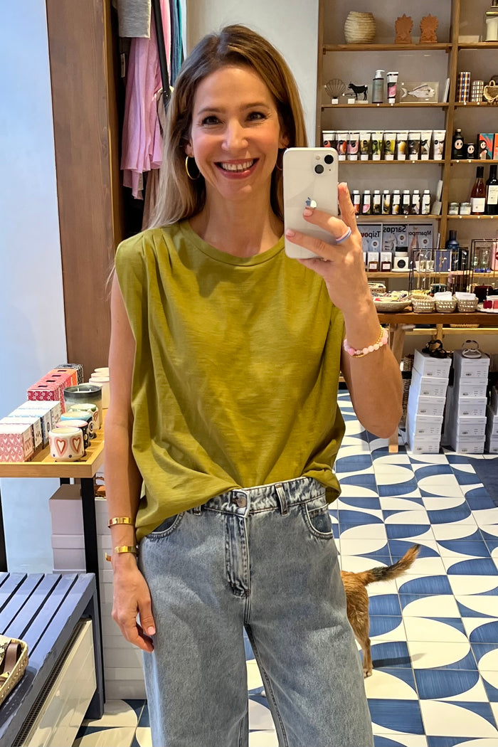 OVERSIZED SLEEVELESS COTTON TOP "ISABEL" OLIVE
