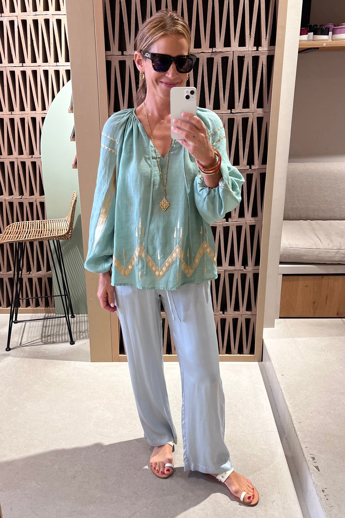 OVERSIZED BLOUSE "ROOTS" SEA GREEN/GOLD