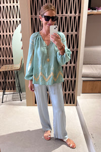 OVERSIZED BLOUSE "ROOTS" SEA GREEN/GOLD