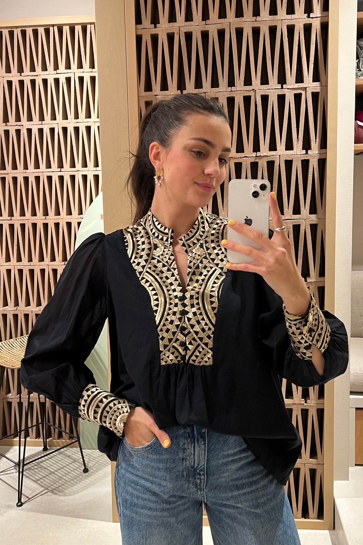 COTTON BLOUSE "TRIANGLE" BLACK/GOLD